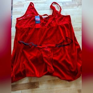 NWT Rosegal sexy red velvet and lace lingerie with matching thong size 2x